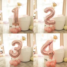 15 pçs rosa folha de ouro número balão coluna coroa de ouro dígito 0-9 balões decoração festa de aniversário casamento decorações do chuveiro de bebê