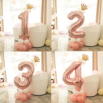 

15PCS rose gold foil number balloon column gold crown digit 0-9 balloons birthday party decor wedding baby shower decorations