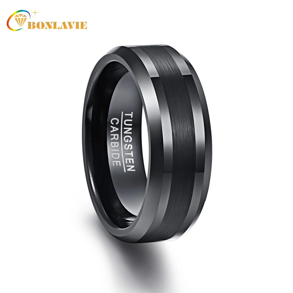 

Black Men Rings 100% Tungsten Carbide Wedding Bands Gift Anillos para hombres Pierscienie 8mm Width