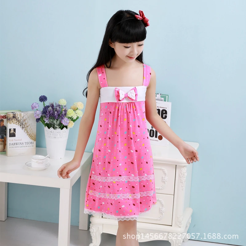 100Cotton Breathable Girls Sleepwear Lace Dress Fashion Print Kids
