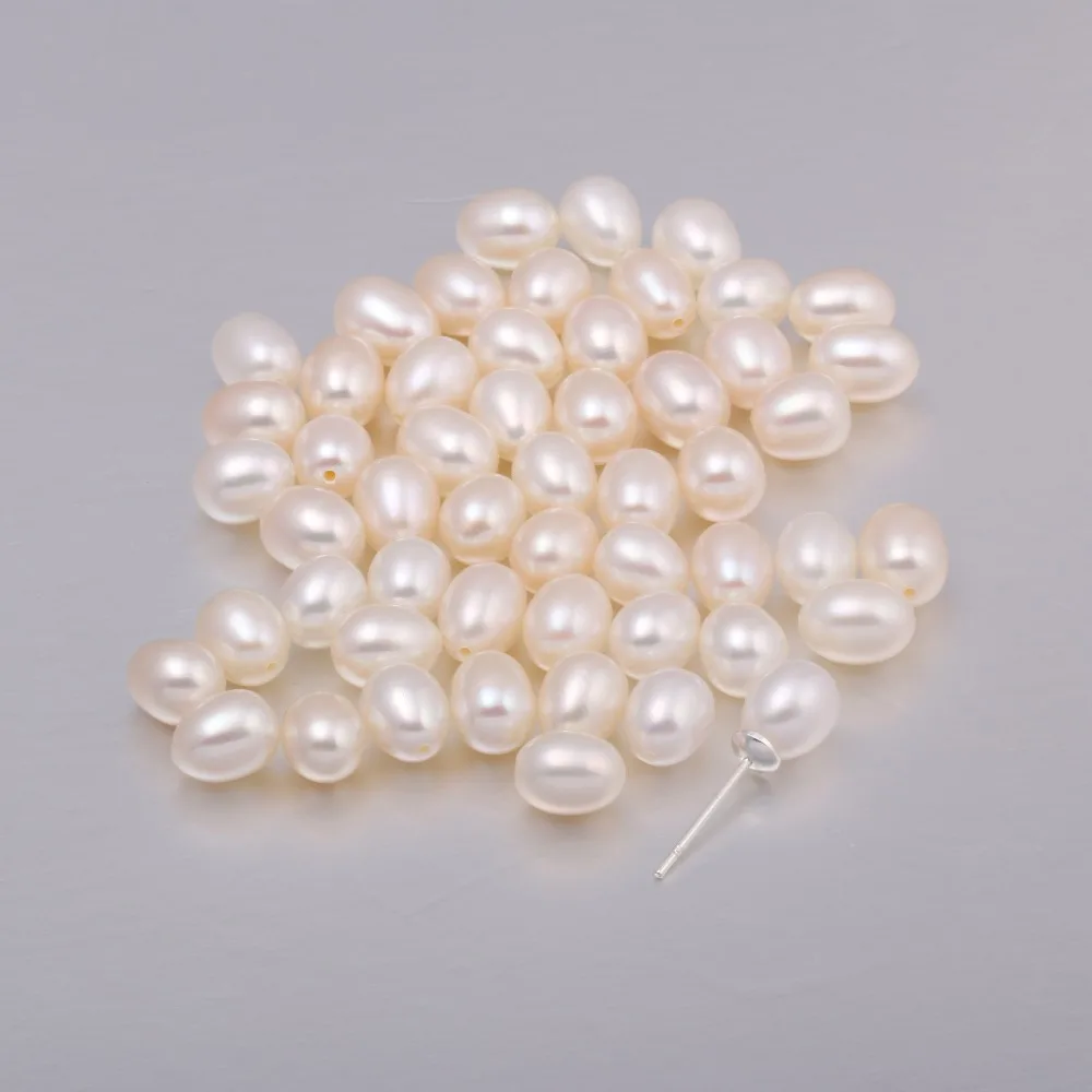 

4 Pieces 100% Natural Pearl Half Hole Cultured Freshwater White Rice Pearl Beads Half-drilled Hole 6-7 mm