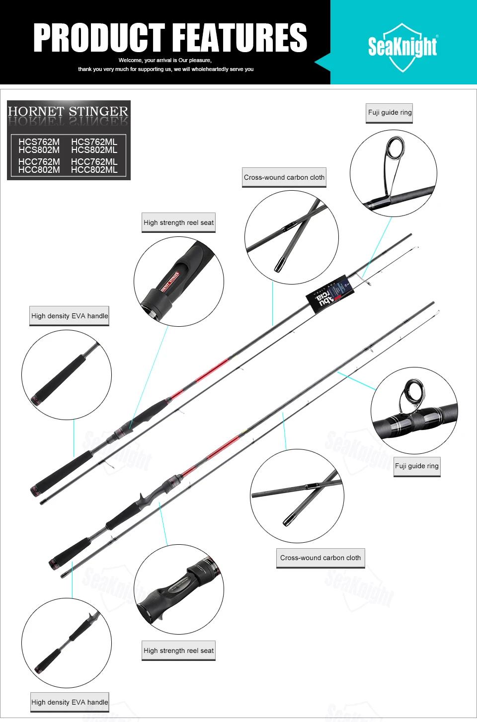 Оригинальная Удочка Abu Garcia Hornet Stinger, спиннинг, литье, приманка, Удочка 2,29 м, 2,44 м, углеродная M ML, силовая удочка, направляющие кольца FUJI, Эва ручка