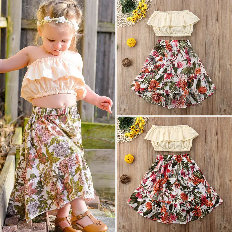 

Cute Floral Kids Baby Girls Ruffled Wrapped Chest Party Skirt Dress Outfits Sunsuit