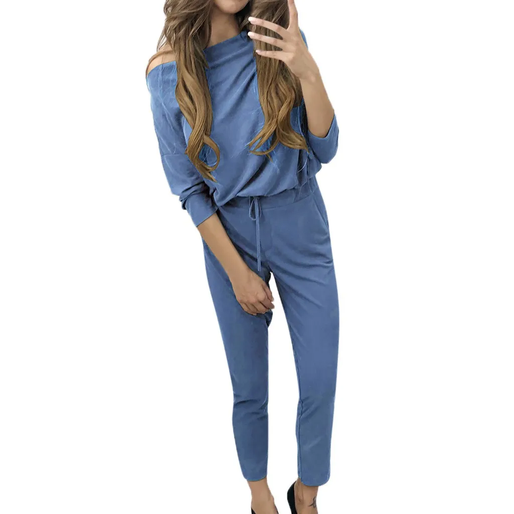 

Women's European And American Solid Color Autumn And Winter Jumpsuit Long-Sleeved Trousers Fashion Sport Shirt Top + Pants Set