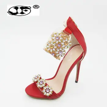 

Latest Women Open Toe Strappy Ankle Strap Gold Sandals Crystal Transparent Clear Block Thick High Heel crystal Sequined Shoes