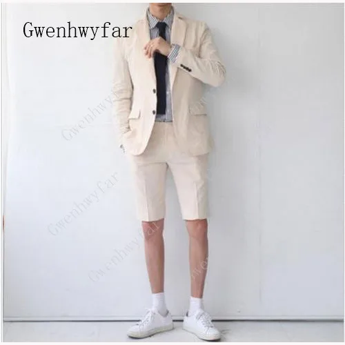 

Summer Ivory Beige Slim Fit Men Suits Short Pants Handsome Best Men Blazer Groomsmen Birdegroom Prom Wear Party 2 Pieces