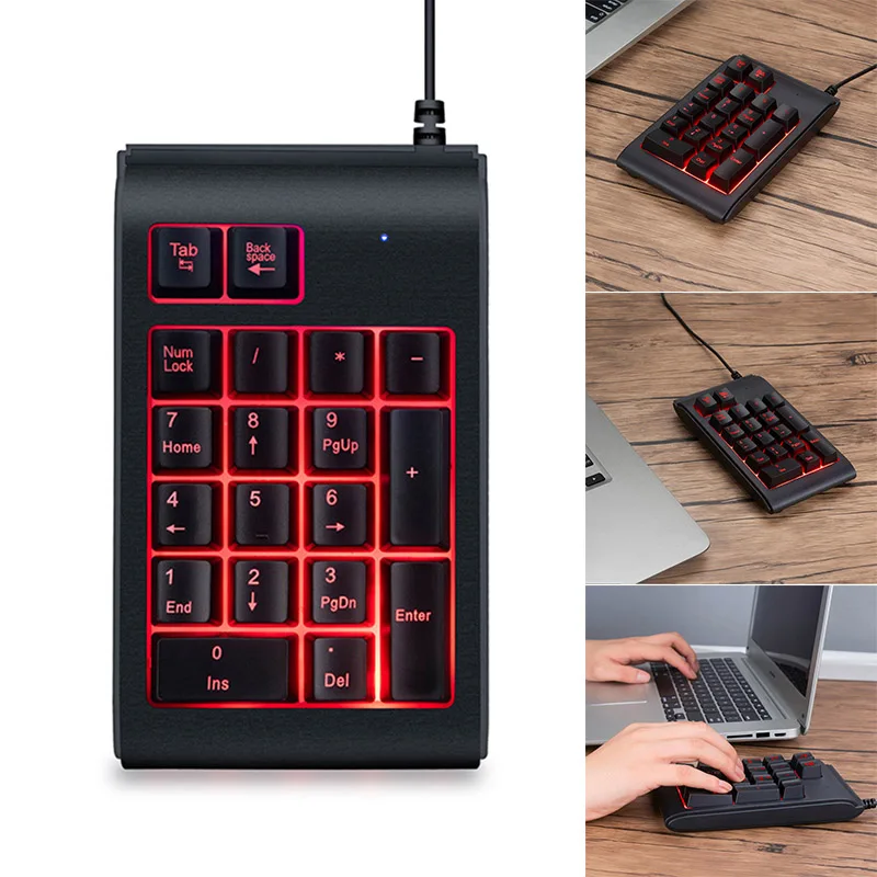 

Wired Mini Keyboard with 19 Keys LED Backlight Office One Hand Keypad for Computer PC Laptop 8 DJA99
