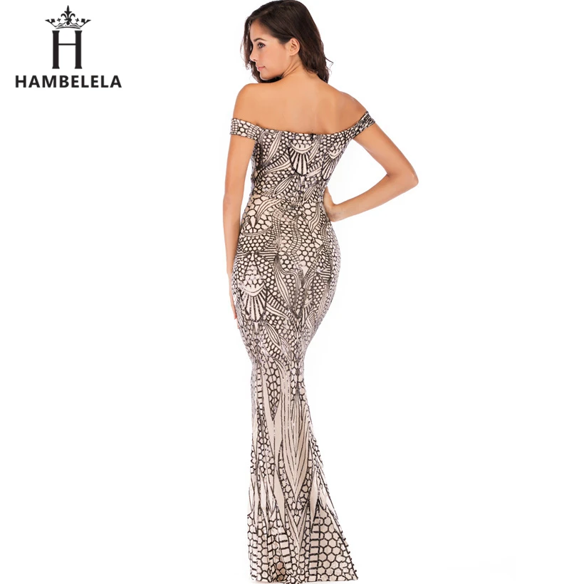 HAMBELELA Off Shoulder Black Maxi Gold Dress 2019 Floor Length Bodycon Sequin Dress Women Strapless Formal Party Gown Sexy Dress (8)