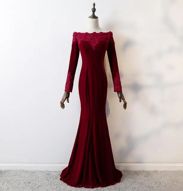 burgundy velvet dress long sleeve