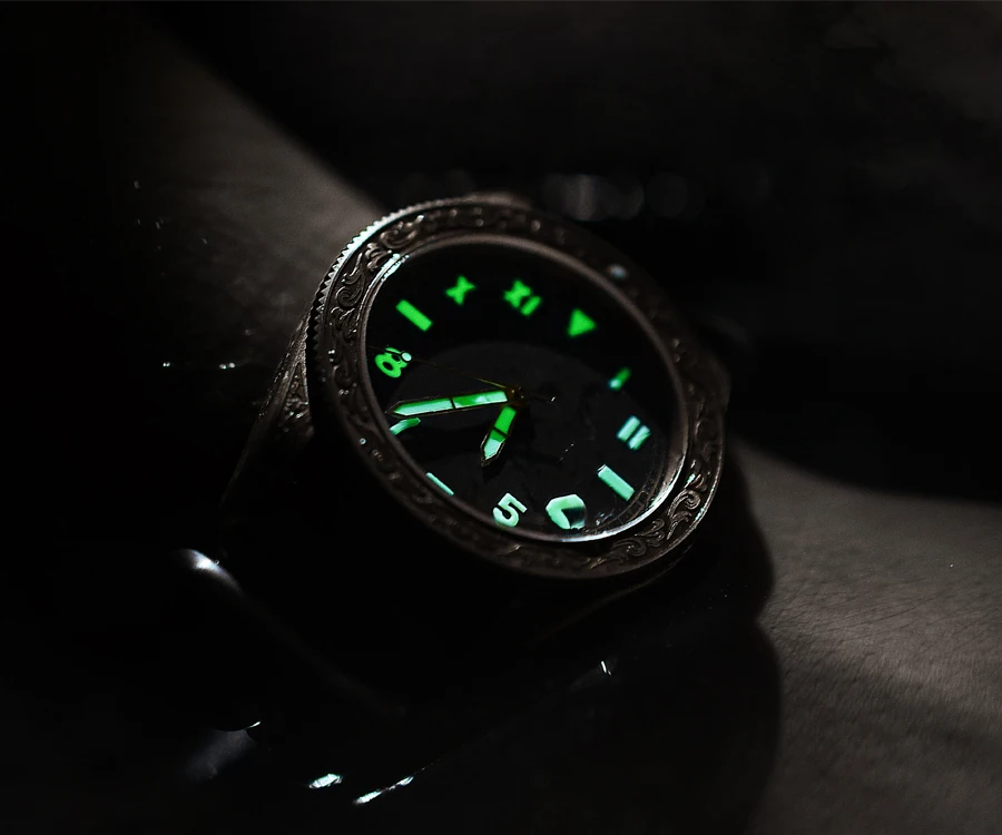 Lugyou Сан Мартин винтажные бронзовые автоматические часы унисекс резной традиционный узор кожаный ремешок SLN светящийся сапфировый пошаговый циферблат