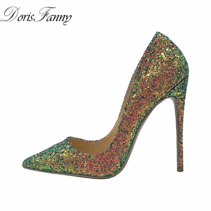 DorisFanny bling bling wedding shoes high heel pumps very sexy stiletto heels party shoes for women