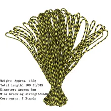 Паракорд 550 100 футов 31 м Паракорд веревка Cuerda Escalada Mil тип спецификации парашютный шнур шнурок веревка для выживания дорожные наборы