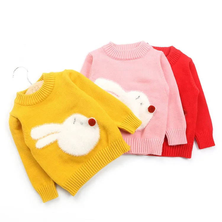 Baby Girl Sweaters Cute Cartoon Rabbit Autumn 2018 Toddler Cotton O-neck Casual Girls Sweaters Sort Warm Sweater Knitted  999