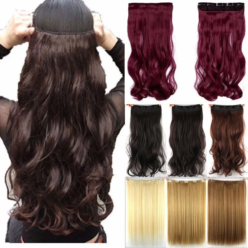Free shipping Super Long one piece 5 clips in hair extensions amazing curly/Wavy synthetic hair 3/4 full head