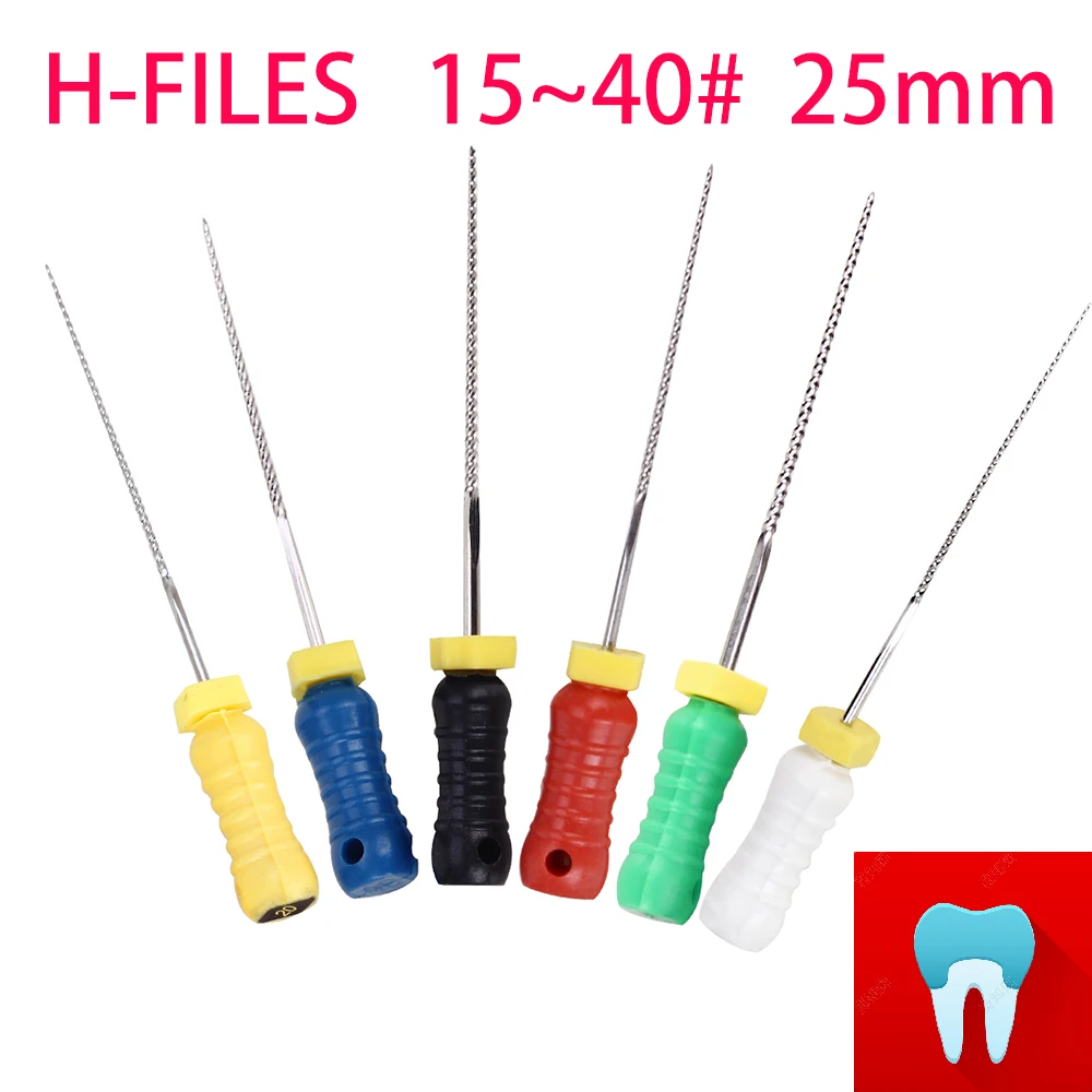 6 шт. 15~ 40#25 мм зубные ПроТейпер файлы H корневой канал стоматолога материалы Стоматологические инструменты ручного использования нержавеющая сталь H файлы