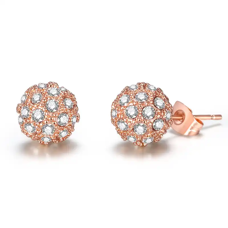 Милый маленький круглый циркон серьги-гвоздики с креплением микро-паве прозрачный CZ Для женщин ювелирное изделие, розовое золото, Цвет покр...
