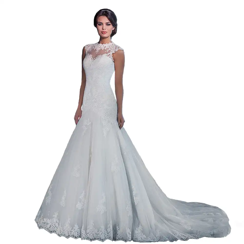 Vestidos De Novia De Cola De Sirena De Encaje Ajustados Elegantes Blancos Para Mujer Aliexpress