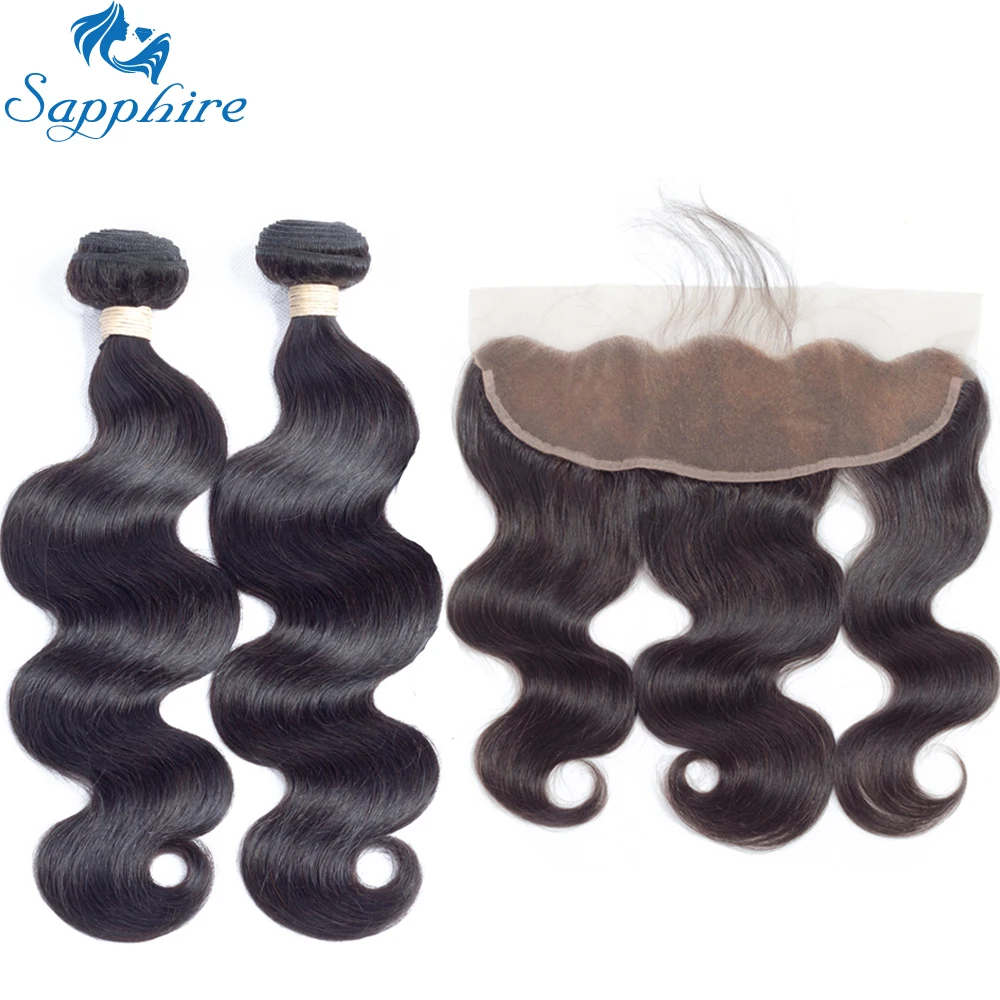 Sapphire Brazilian Body Wave Human Hair Bundles With Lace Frontal Closure For Salon 100% Human Hair 2/3 Bundles With Closure brazilian-body-wave-frontal