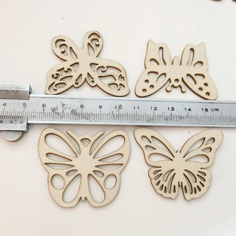 10pcs 2inch Wooden Embellishment Hollow MDF Cutout Butterfly Shapes Crafts for Card Making Scrapbooking DIY Wood Art Wedding