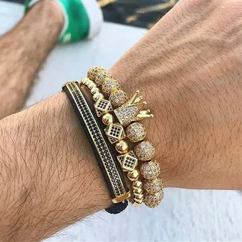 

Mcllroy Fashion Luxury Charm Bracelets For Men Male Crown Cubic Micro Pave CZ Gold Braiding Bracelet Bangle Adjust Man Jewelry