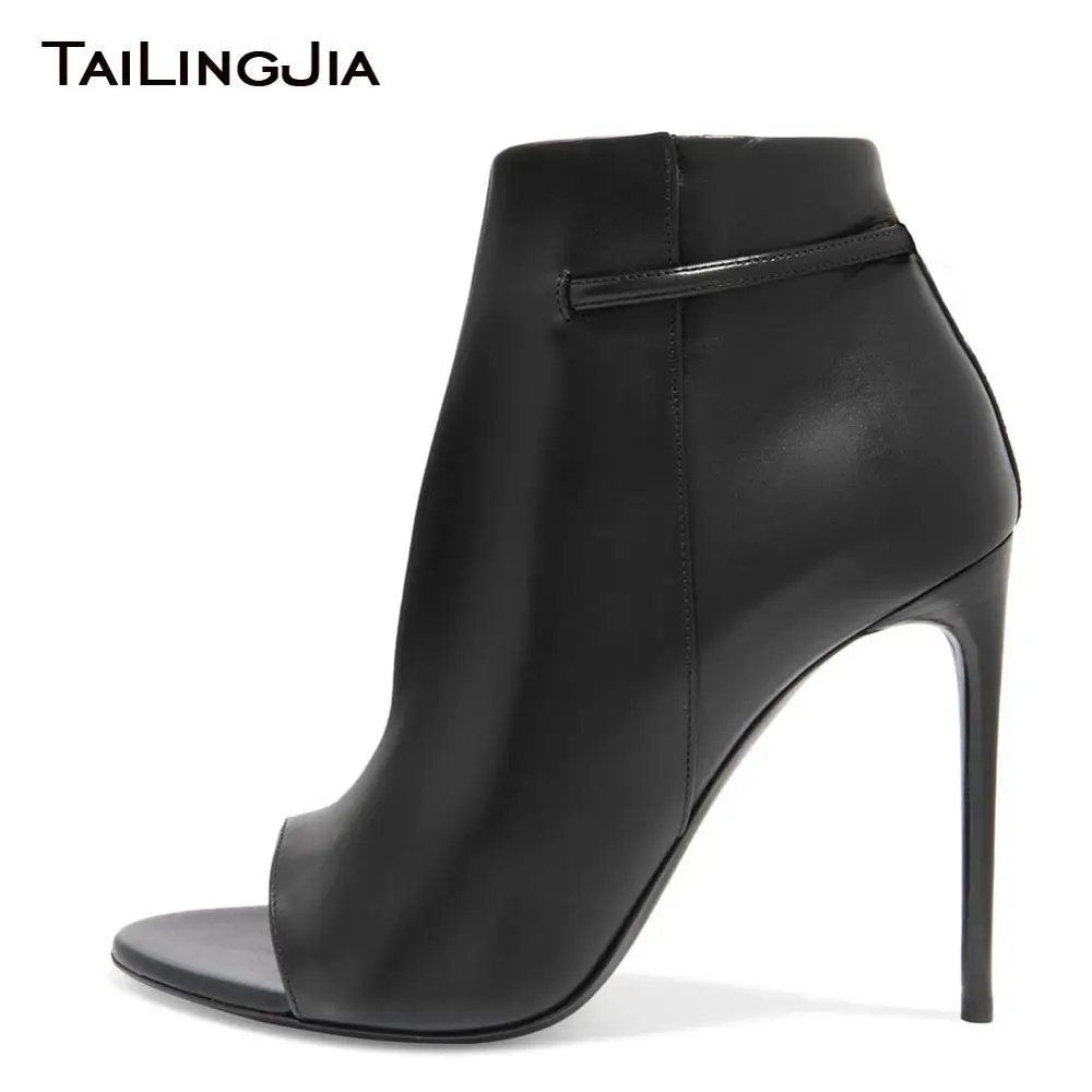 

High Heel Women Short Boots Fish Mounth Woman Heels Peep Toe Supper High Heels Summer Ladies Black Ankle Boots Wholesale