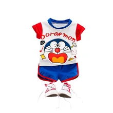 Toddler baby boys girl Clothing sets Summer Kids Replaceable Doraemon pattern T-Shirt+ Short Suits Infant Creativity Tracksuits