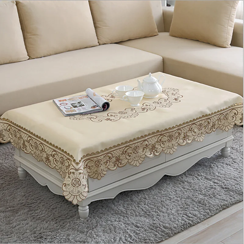  Satin Fabric Tablecloth Rectangle Elegant Hollow Embroidered Floral Thick Table cloth Wedding Party