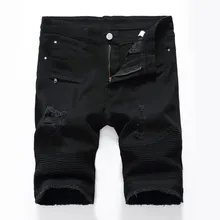 2019 denim shorts Men's Fashion Ripped Straight motorcycle zipper wrinkling Shorts Vintage Patch Jeans Short Men plus size 28~42 2019 denim shorts Men's Fashion Ripped Straight motorcycle zipper wrinkling Shorts Vintage Patch Jeans Short Men plus size 28~42