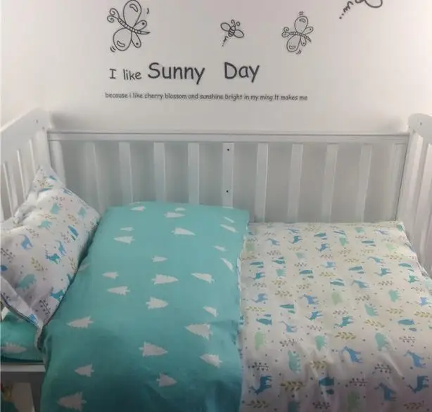 3 шт., постельное белье для новорожденных, одеяло в кроватку, детское постельное белье, хлопок(пододеяльник+ простыня+ наволочка - Цвет: Синий