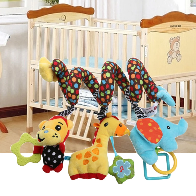

Cartoon Cute Monkey Elephant Plush Soft Dolls with Music Bell Baby IQ Development Bed Crib Hanging Plush Stuffed Toy Doll Toys
