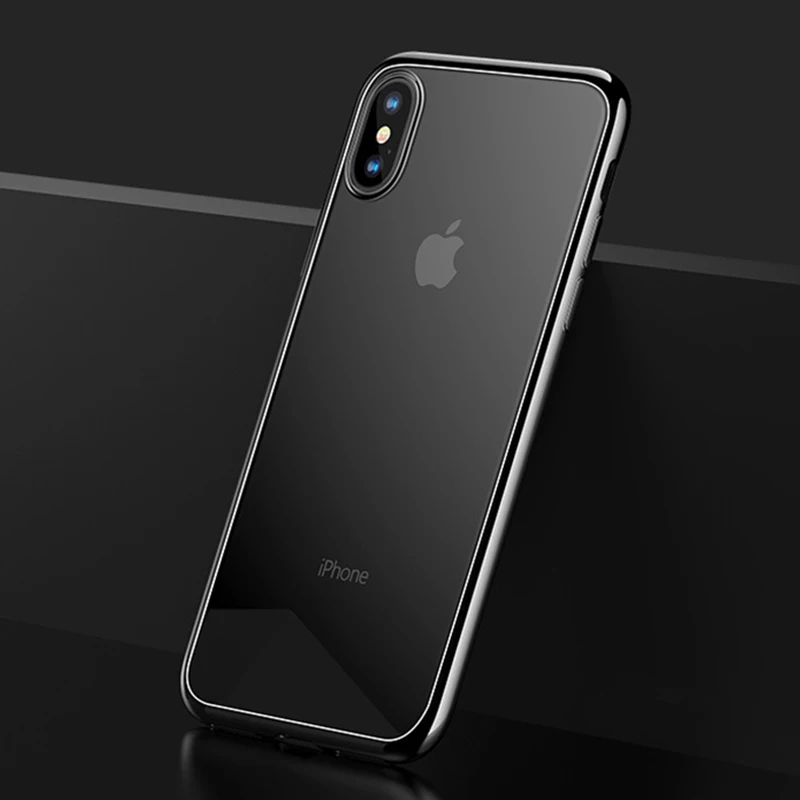 Ультратонкий чехол из ТПУ с покрытием для iPhone XS Max XR X 7 8 6S Plus прозрачный мягкий силиконовый защитный чехол на заднюю панель Fundas - Цвет: Black