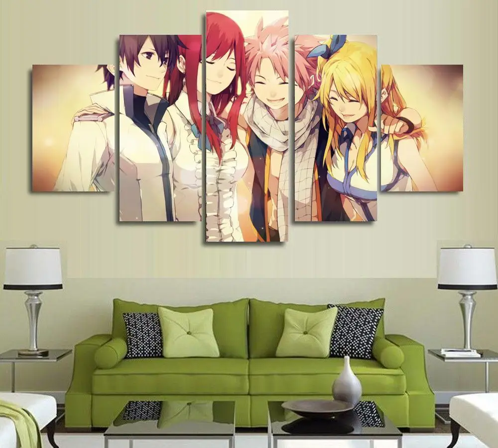 5 панелей стены искусства Fairy Tail аниме Эрза Скарлет серый Fullbuster настенная