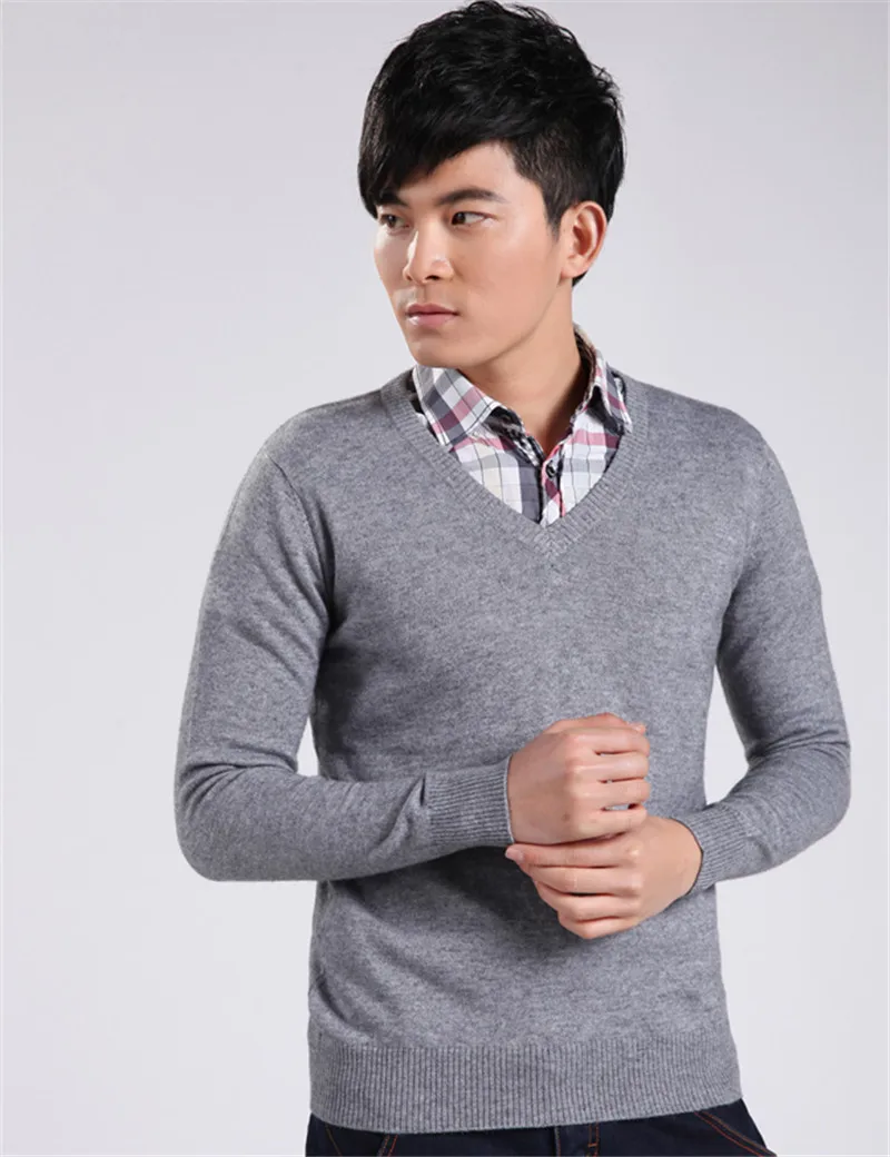 Новинка мужской повседневный кашемировый свитер зимний v-образный вырез деловой вязаный пуловер модный мужской 7 однотонный цветной трикотаж джемперы