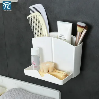 

Comb Rack With Storage Tube Bathroom Wall Hanging Free Punching Toothpaste Box Toothbrush Container Holder Organizer Case