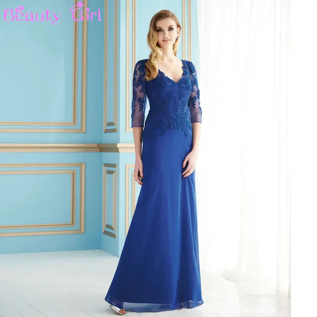 azul atractivo lf2739 madre vestido de la novia con medias mangas de