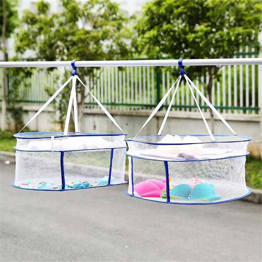 

1Pc 5 Styles Useful S Hook Drying Rack Folding Hanging Clothes Laundry Basket Dryer Net 56*56cm
