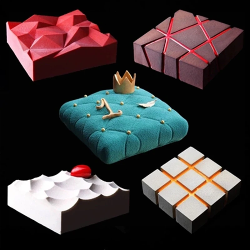 

1pc DIY Irregularity Geometry Large Silicone Cake Mold 3D Pan Silicon Molds Square For Cake Baking Moulds decorating tools