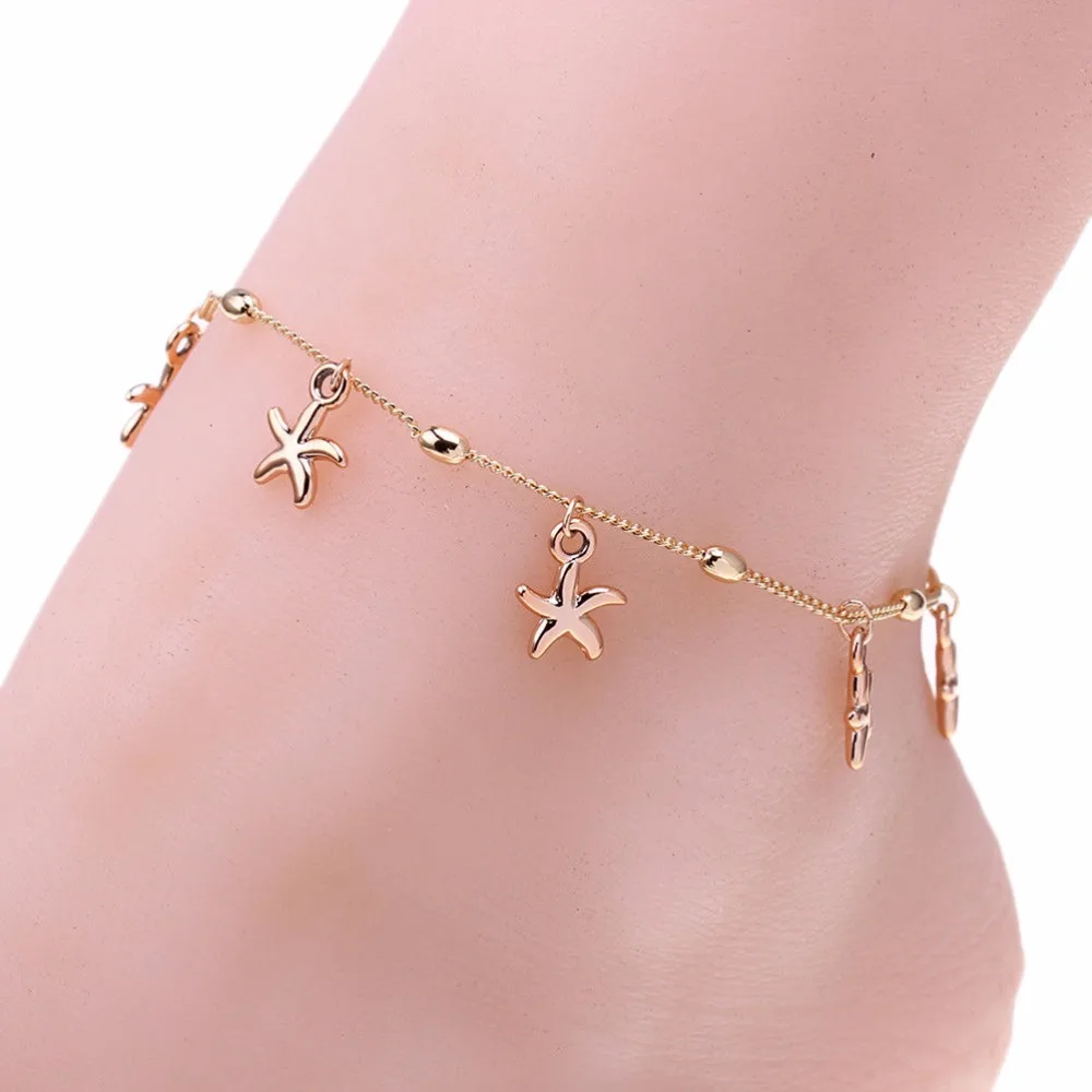 1PCS Gold Simple Beach Bracelet Women Foot Chain Sea Star Ankle Trendy