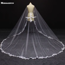 Реальные фотографии красивый один слой 3 метра белая аппликация из кружева свадебная вуаль цвета слоновой кости с расческой свадебные аксессуары