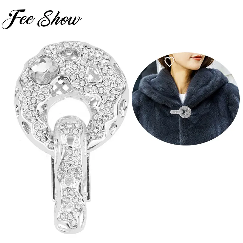 

Women Fashion Rhinestone Crystal Button Duck-mouth Buckle for Fur Coats Garments Clothing Sewing Crafts Coat Brooches