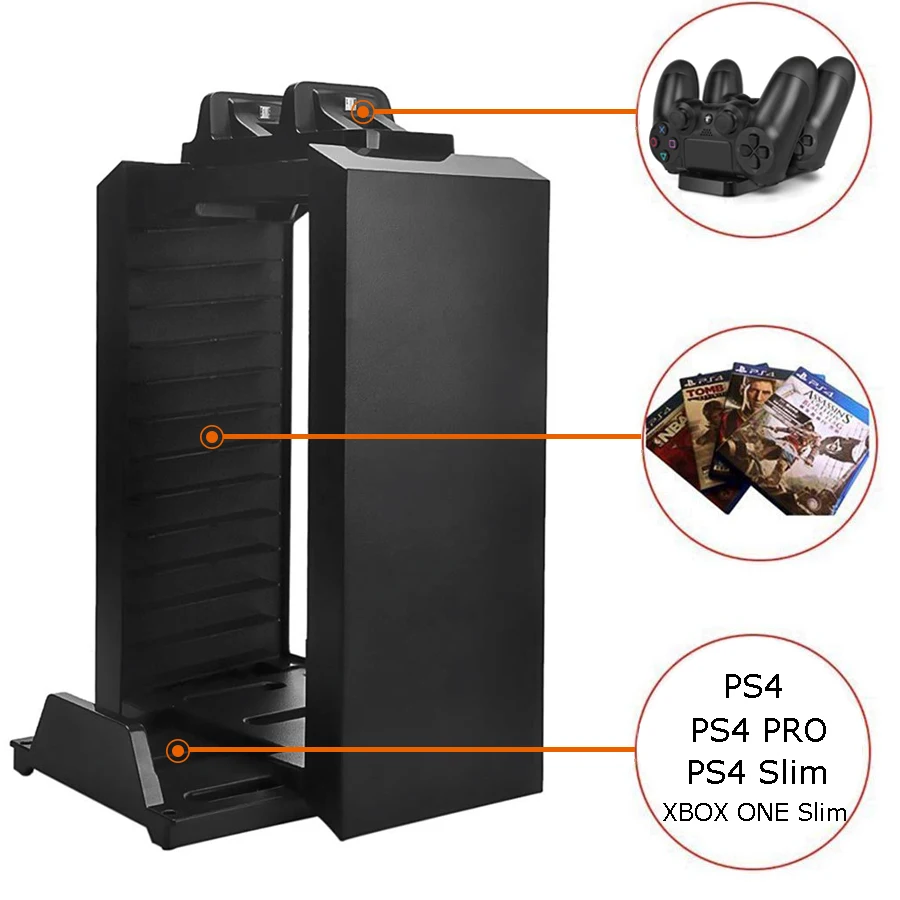 Вертикальная подставка для PS4/Slim/Pro + башня хранения игр зарядная док станция 2