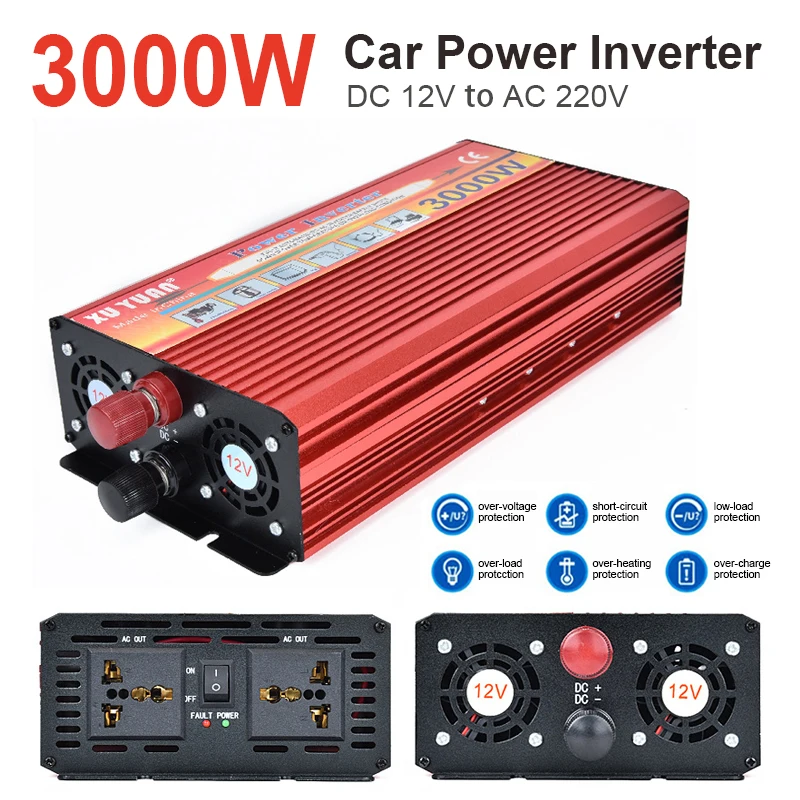 6000W пиковый портативный автомобильный инвертор 3000W DC 12 V-AC 220V зарядное устройство конвертер