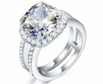 

Solid AU585 White Gold 3Ct Clear Cushion Unique Never Fade Quality Reliable Ring for Women Wedding Classic Jewelry