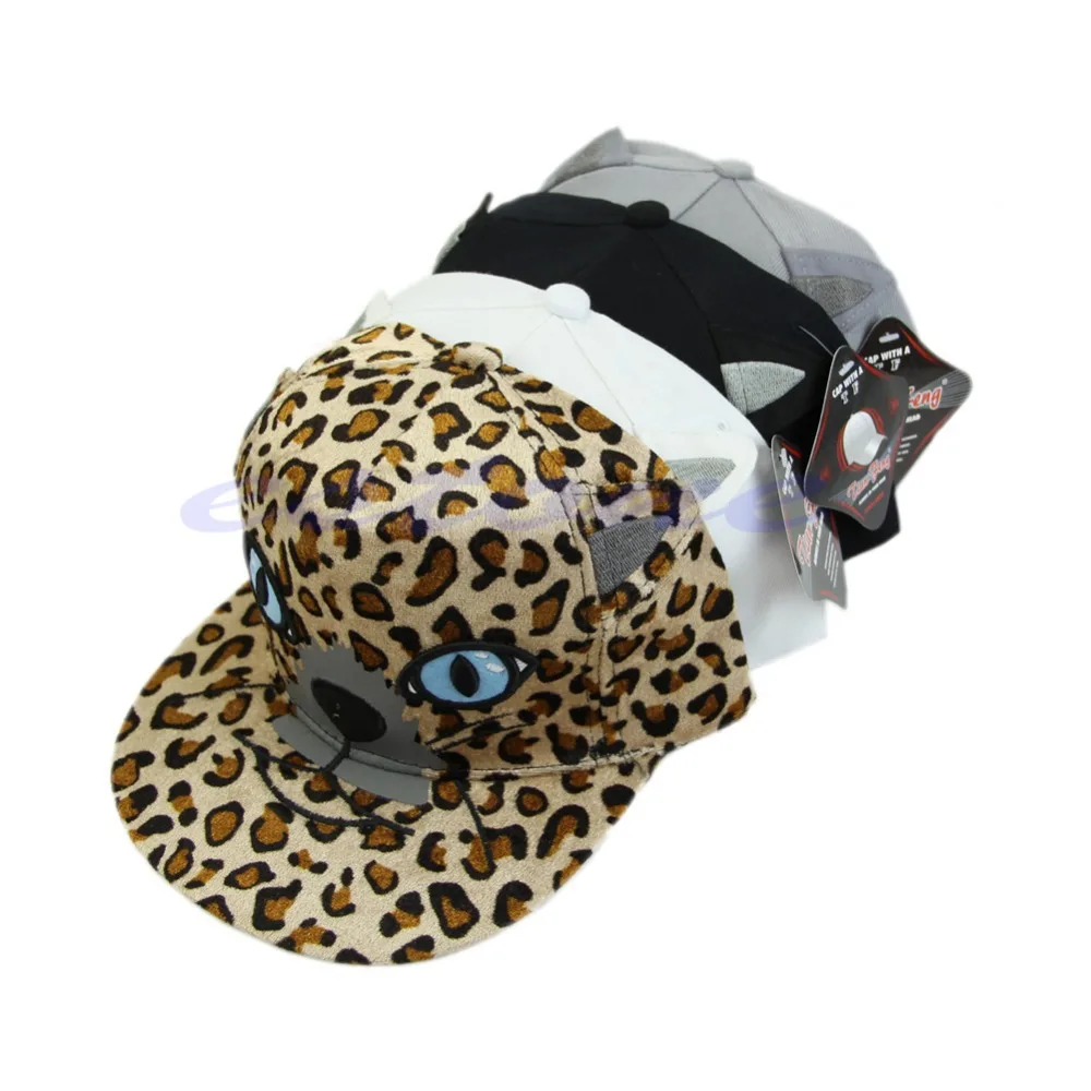 

CRFGVBG 2017 Fashion Cat Ears Hip-hop Cap Baseball Cap Girls' Canvas Cartoon Hat Printing Flat-brimmed Hat Cap New