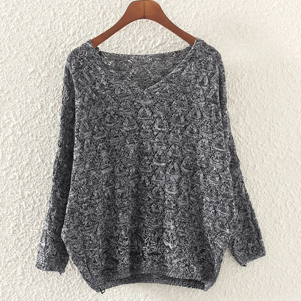 

feitong Women Hollow Out Long Sleeve Loose V Collar Sweater blusa de frio feminina sweters women invierno 2019 sweater women
