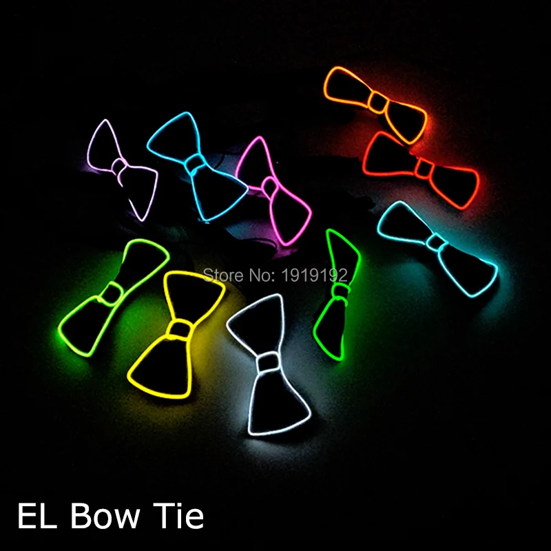 

10 pieces DC 3V EL Driver Flashing Light Up EL Wire Bow Tie 10 Colors Available glowing Neon LED Bow Tie For Party Decoration