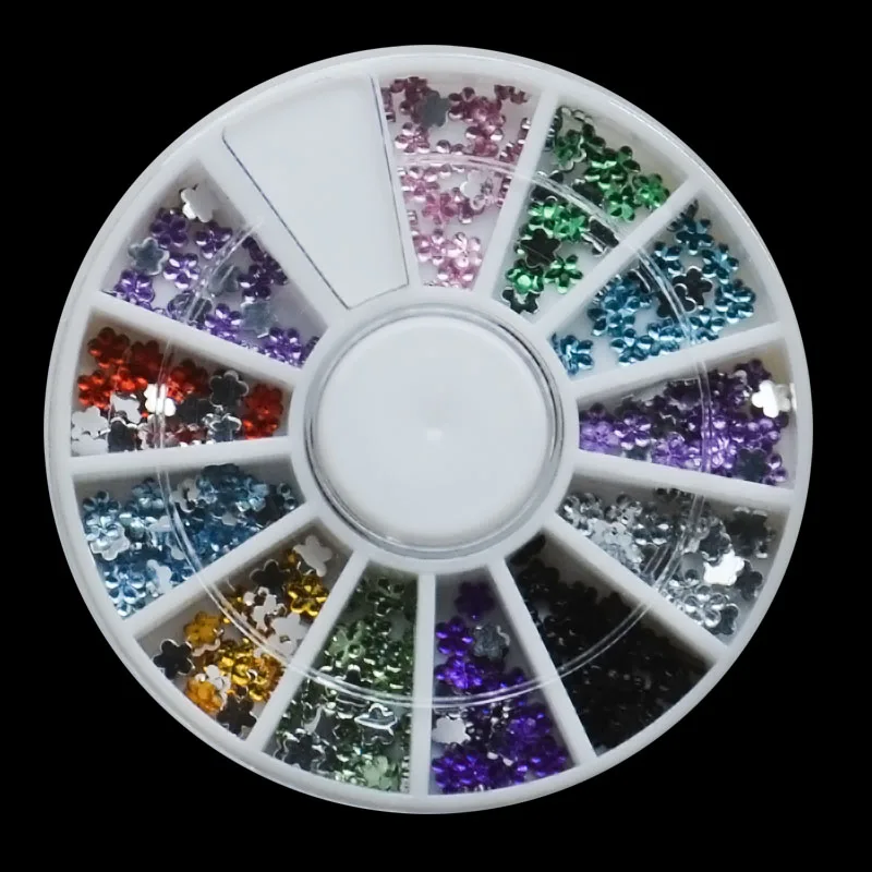 12 Colors Nail Art Wheel 3D Tips Flower Crystal Glitter Rhinestone Gem ...