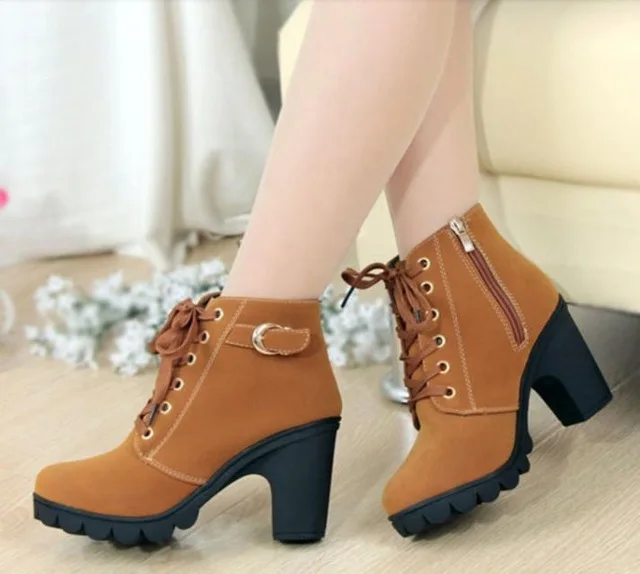 Achat Cheville bottes pour femmes hiver chaussures bottes à talons hauts plus de velours botas femininas 2018 en cuir femmes bottes dames chaussures femme