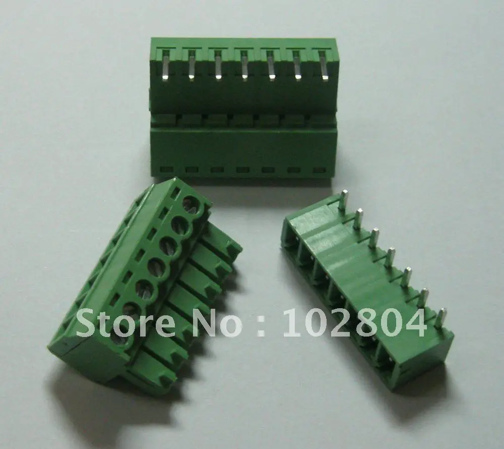 

10 pcs Screw Terminal Block Connector Pitch 3.5mm Angle 7 pin/way Green Color Pluggable Type