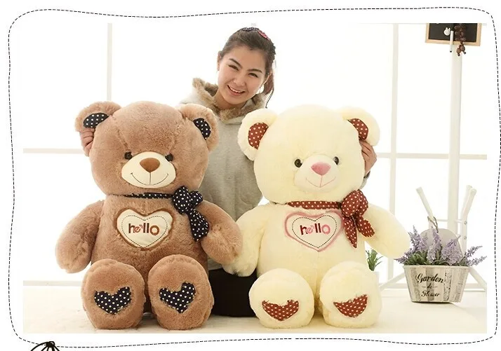 

90cm "hello" teddy bear plush toy doll , white or brown colour , birthday gift b7829